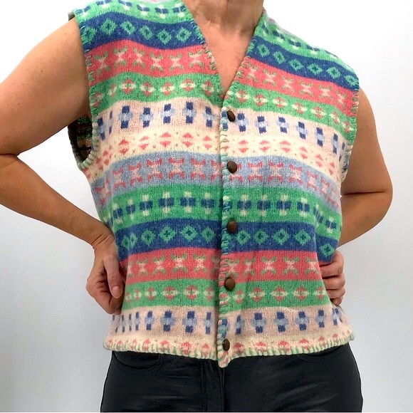 United Colors Of Benetton Vintage 80’s Fair Isle Wool Made In Italy Cardigan
